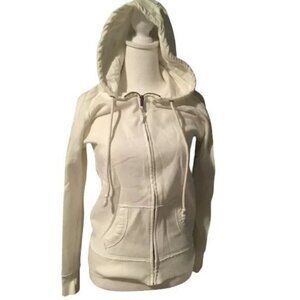 Aerie Cream Full Zip Drawstring Hoodie, Sweatshirt, Small-Petite
